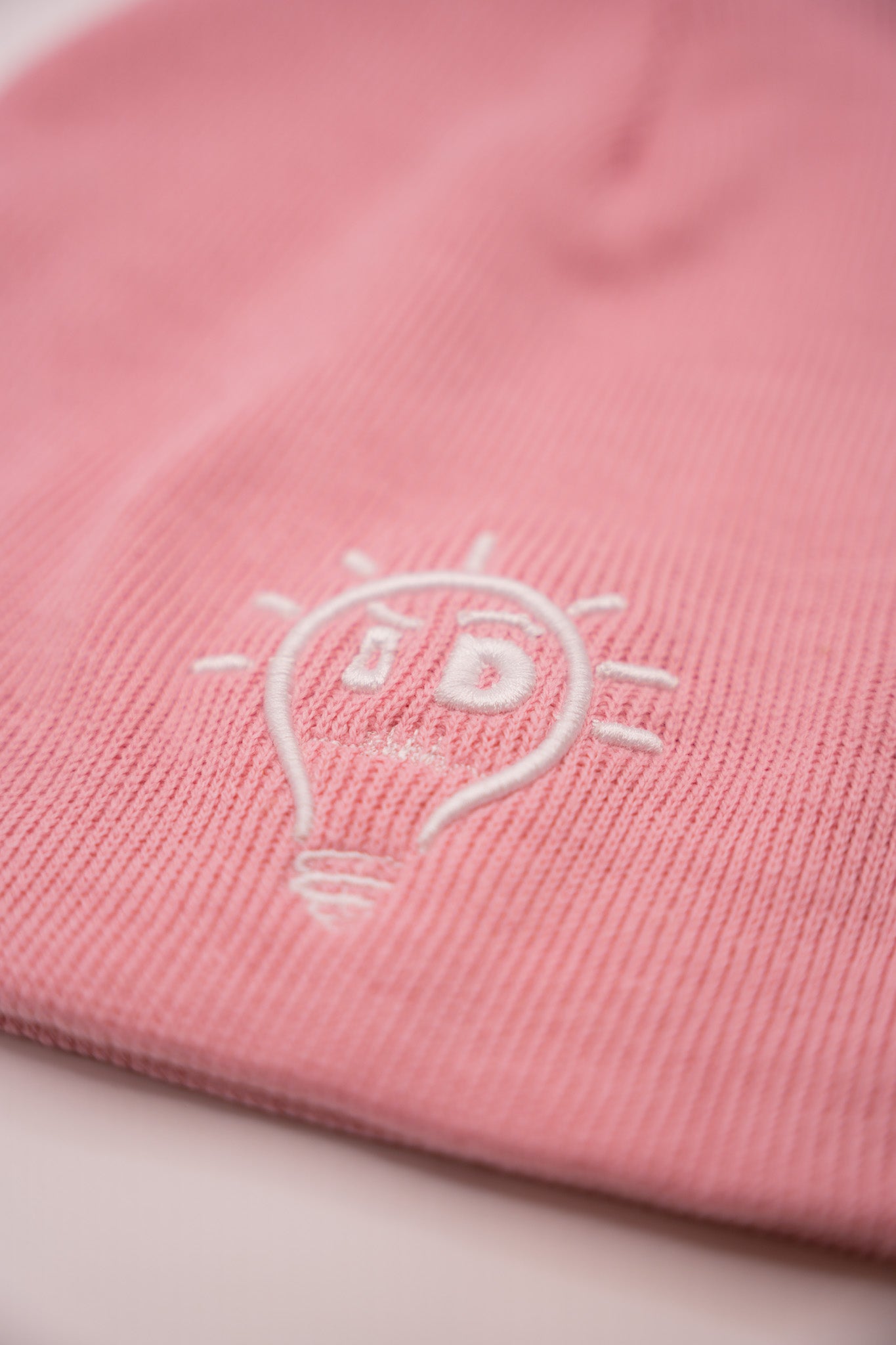 Classic Knit Beanie - Pink w/ White Logo (9”)
