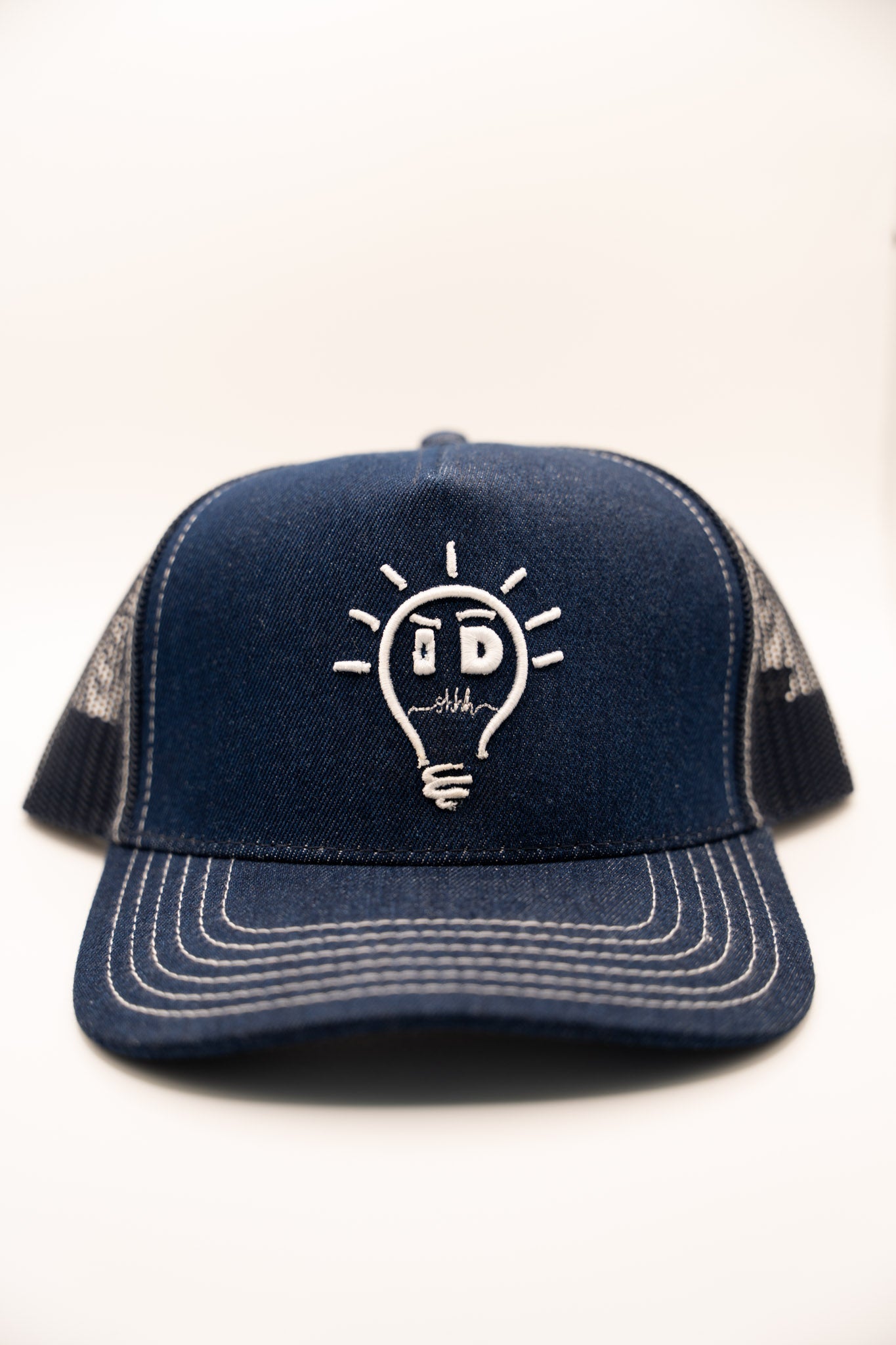 Trucker - Navy Blue Denim w/ White Logo & brim strip