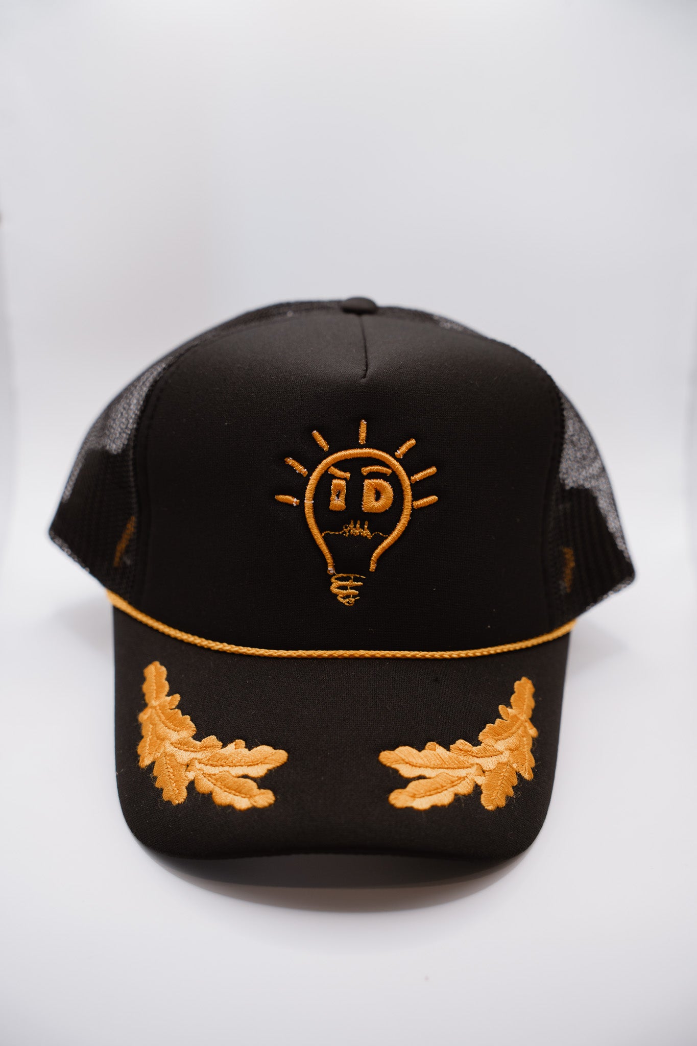 Foam Trucker Hat | Black w/ Gold Logo & Oak Leaves