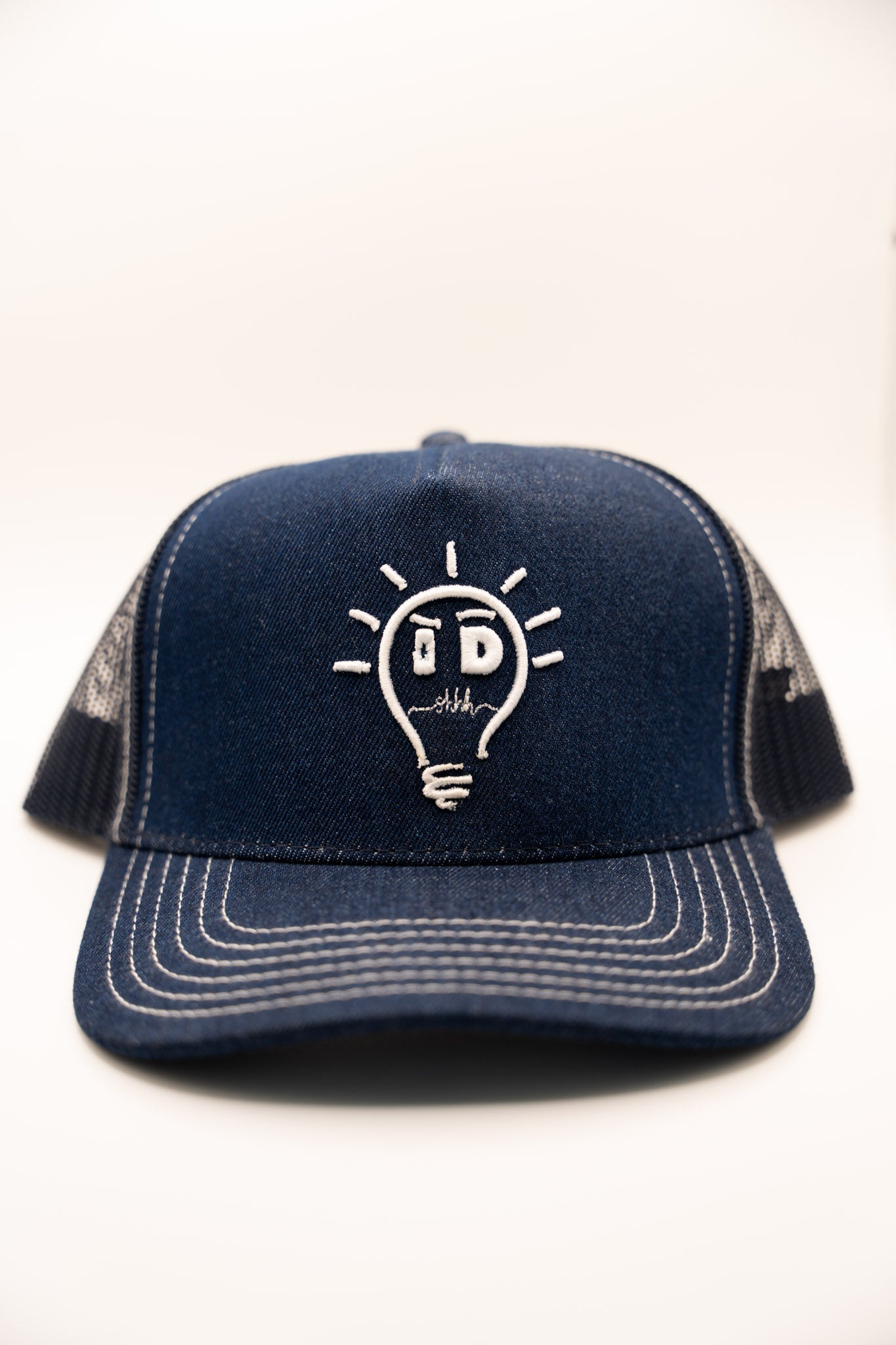 Trucker - Navy Blue Denim w/ White logo & brim strip