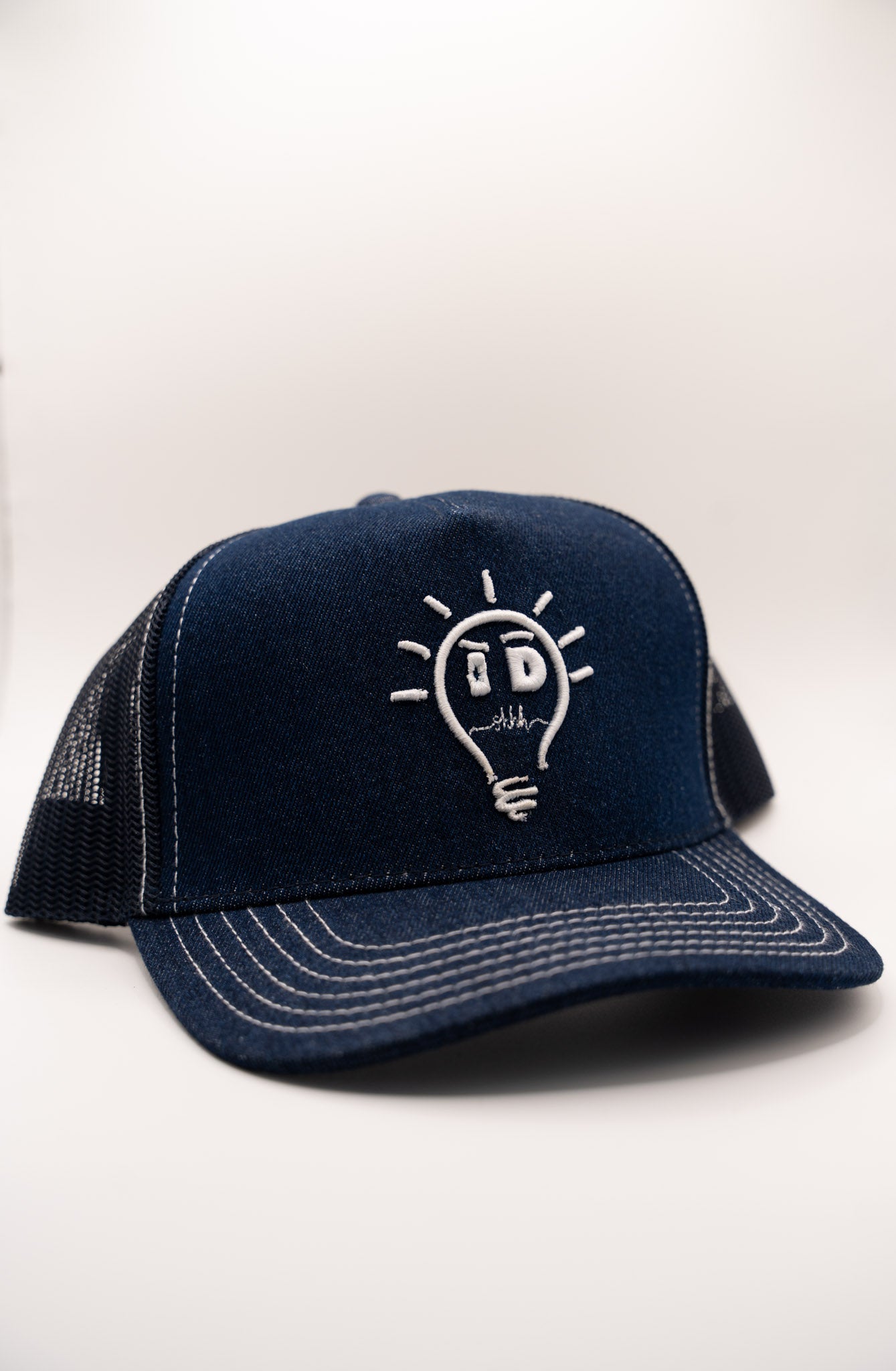 Trucker - Navy Blue Denim w/ White logo & brim strip