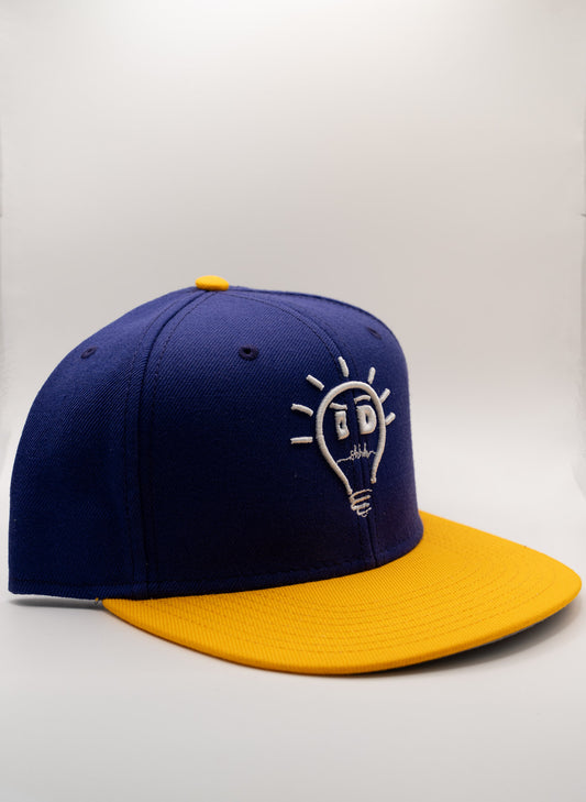 Classic Flat Brim Cap - Purple & Yellow Brim w/ White logo