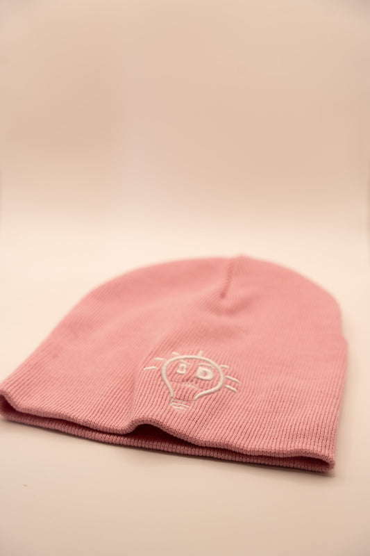 Classic Knit Beanie - Pink w/ White Logo (9”)